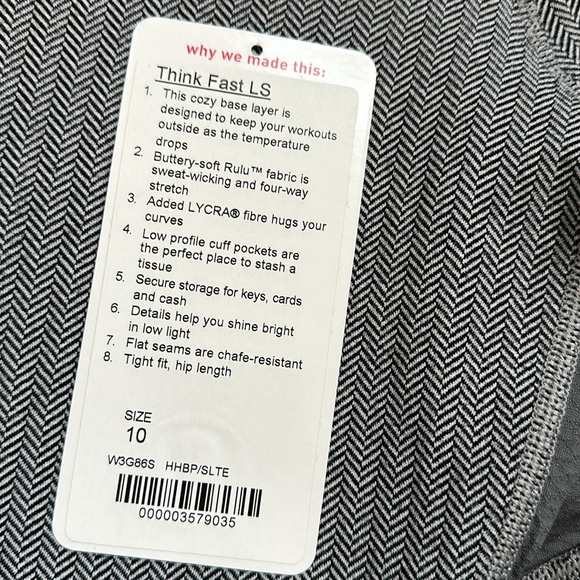 Lululemon Think Fast Ling Sleeve - size 10 - Heathered Herringbone Black/Slate - Picture 6 of 6
